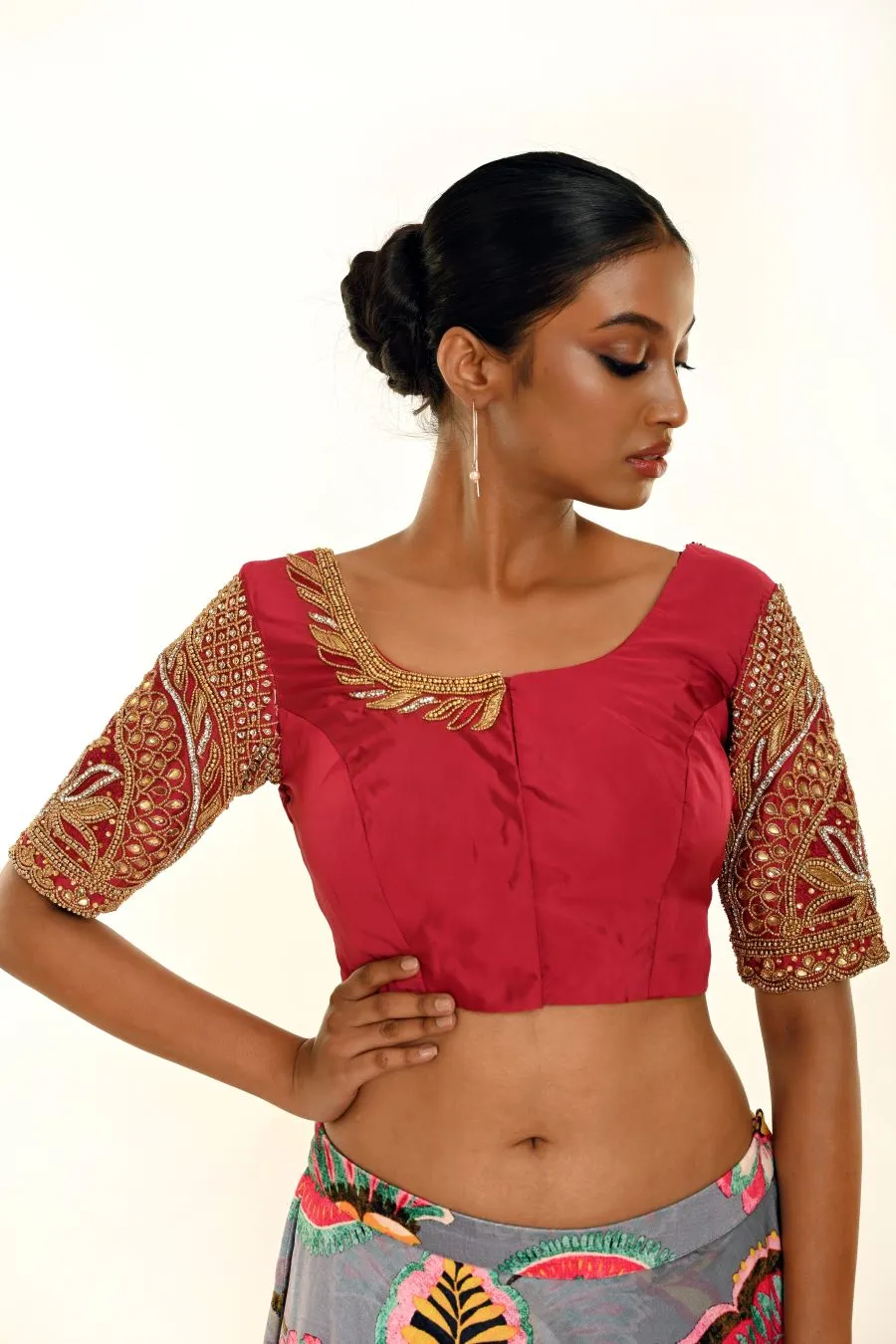 Maroon Pure Silk Hand Embroidered Bridal Blouse