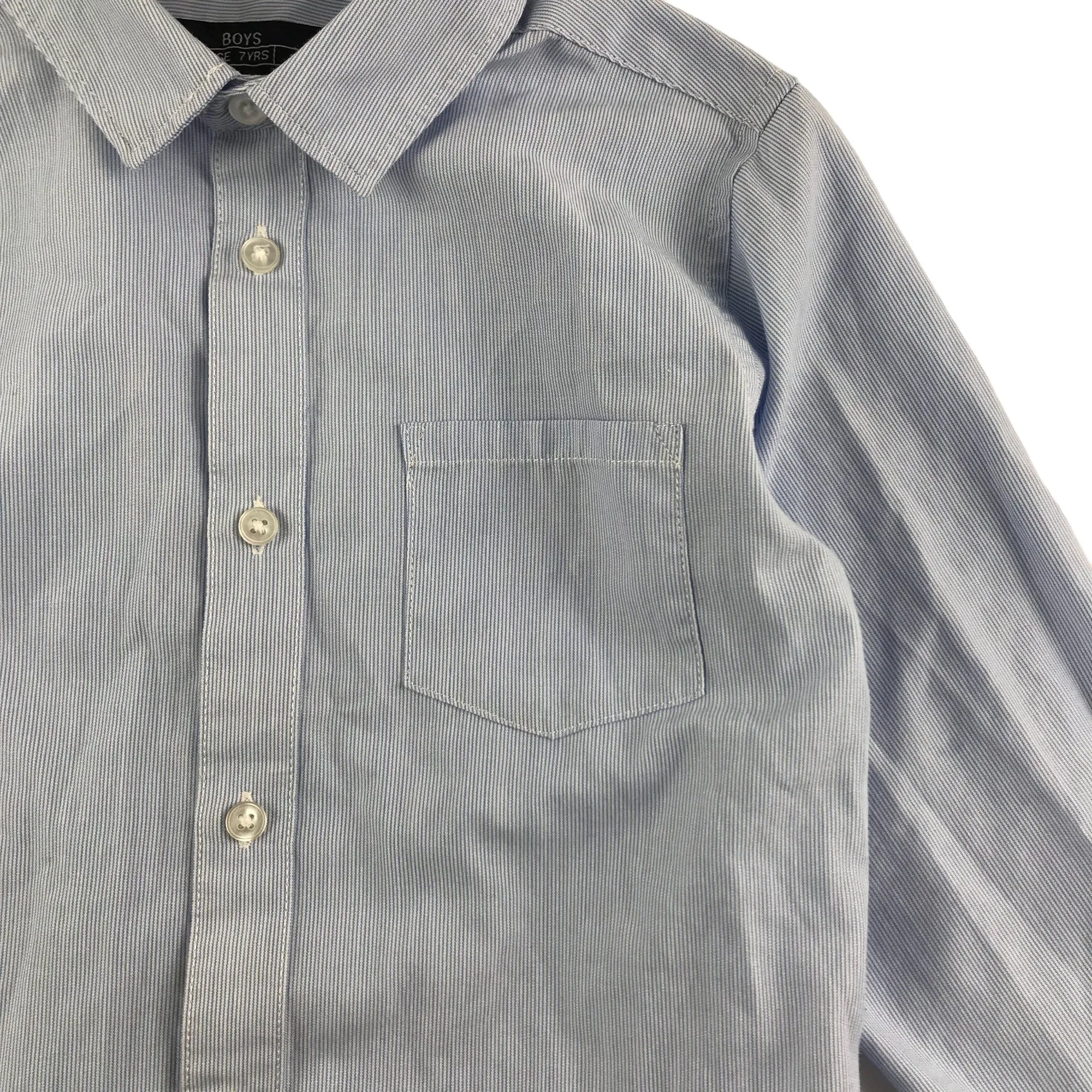 Matalan Shirt Age 7 Blue White Stripy Smart Long Sleeve Button Up