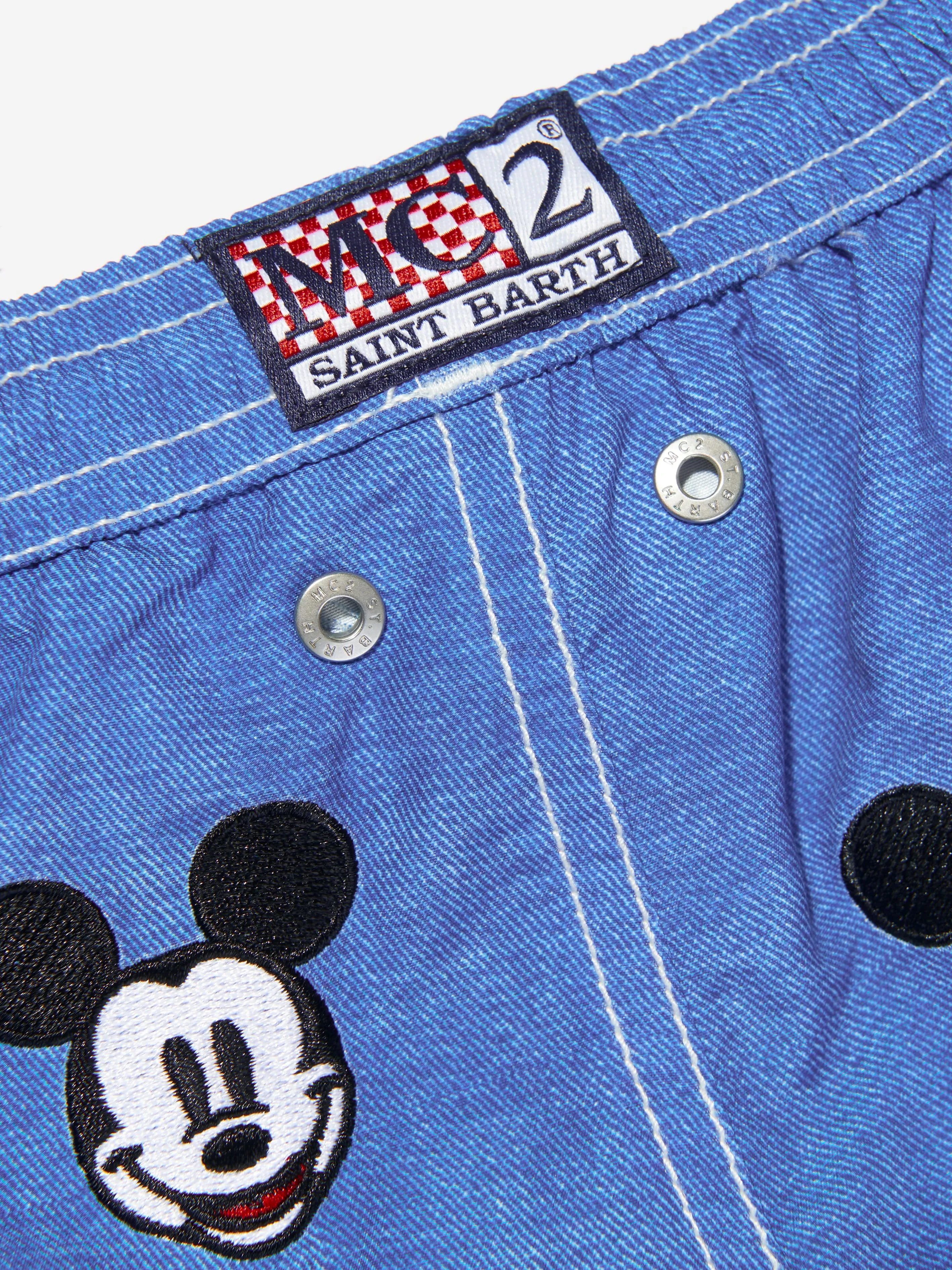 MC2 Saint Barth Boys Embroidered Mickey Swim Shorts in Blue