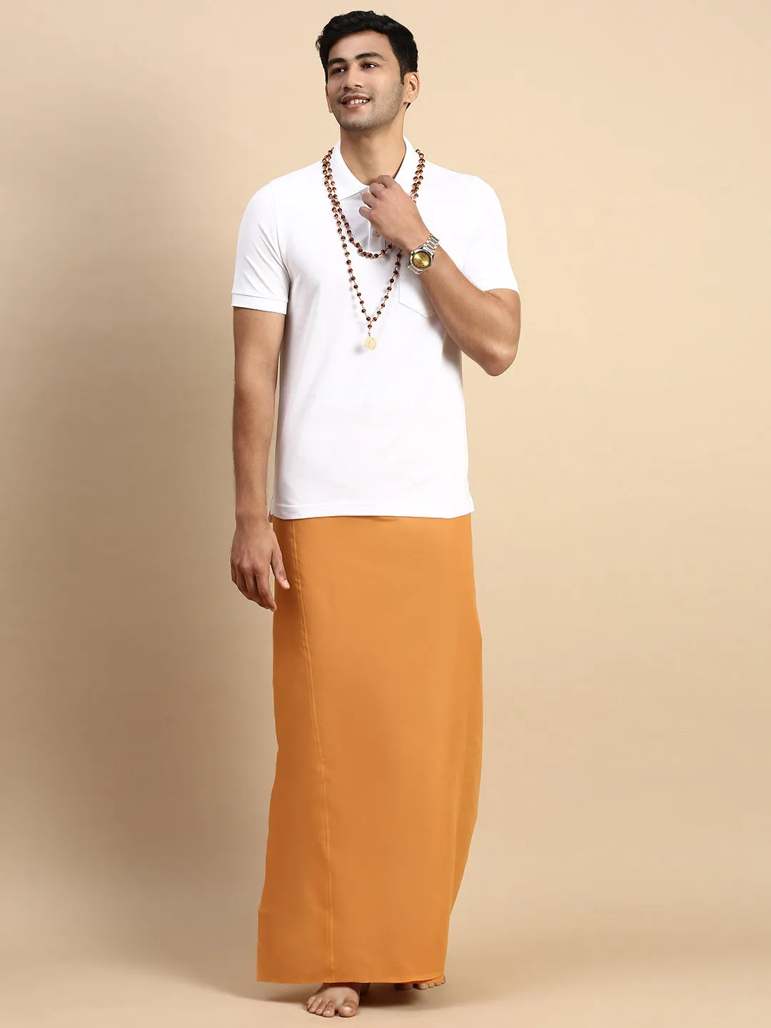 Men Devotional Small Border Dhoti & TShirt Set Kavi EP1
