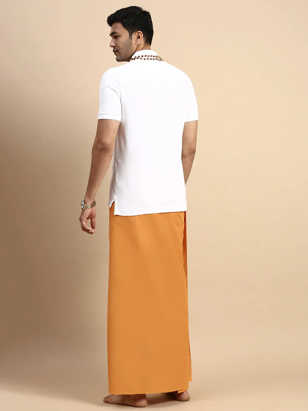 Men Devotional Small Border Dhoti & TShirt Set Kavi EP1