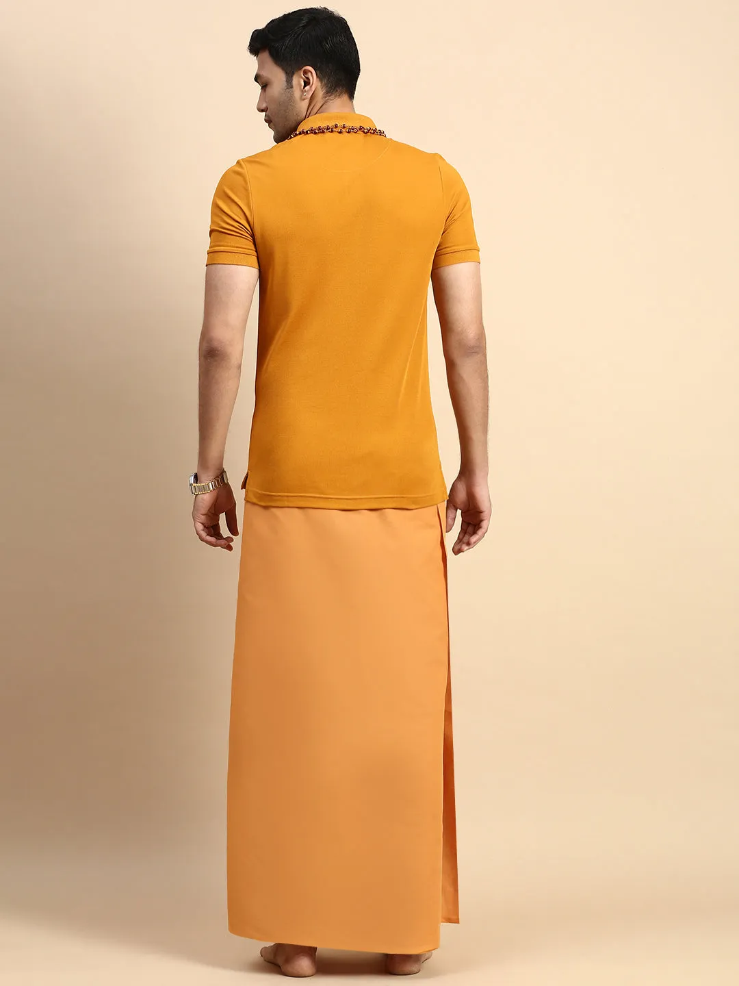 Men Devotional Small Border Dhoti & TShirt Set Kavi EP41