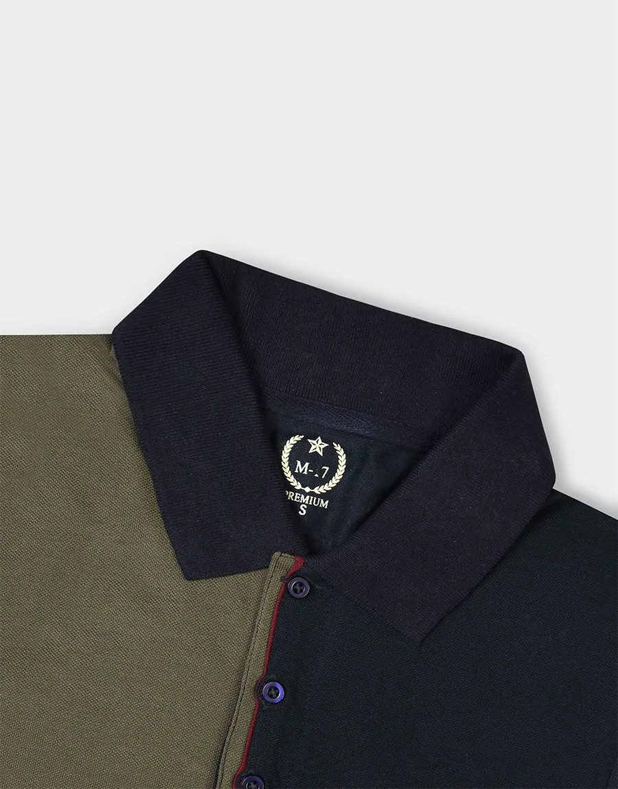 Men Short Sleeve Cotton Polo Shirt - Olive/Navy