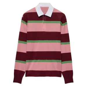 Men's Casual Fashion Striped Contrast Lapel Long-sleeved POLO Shirt 11423282F