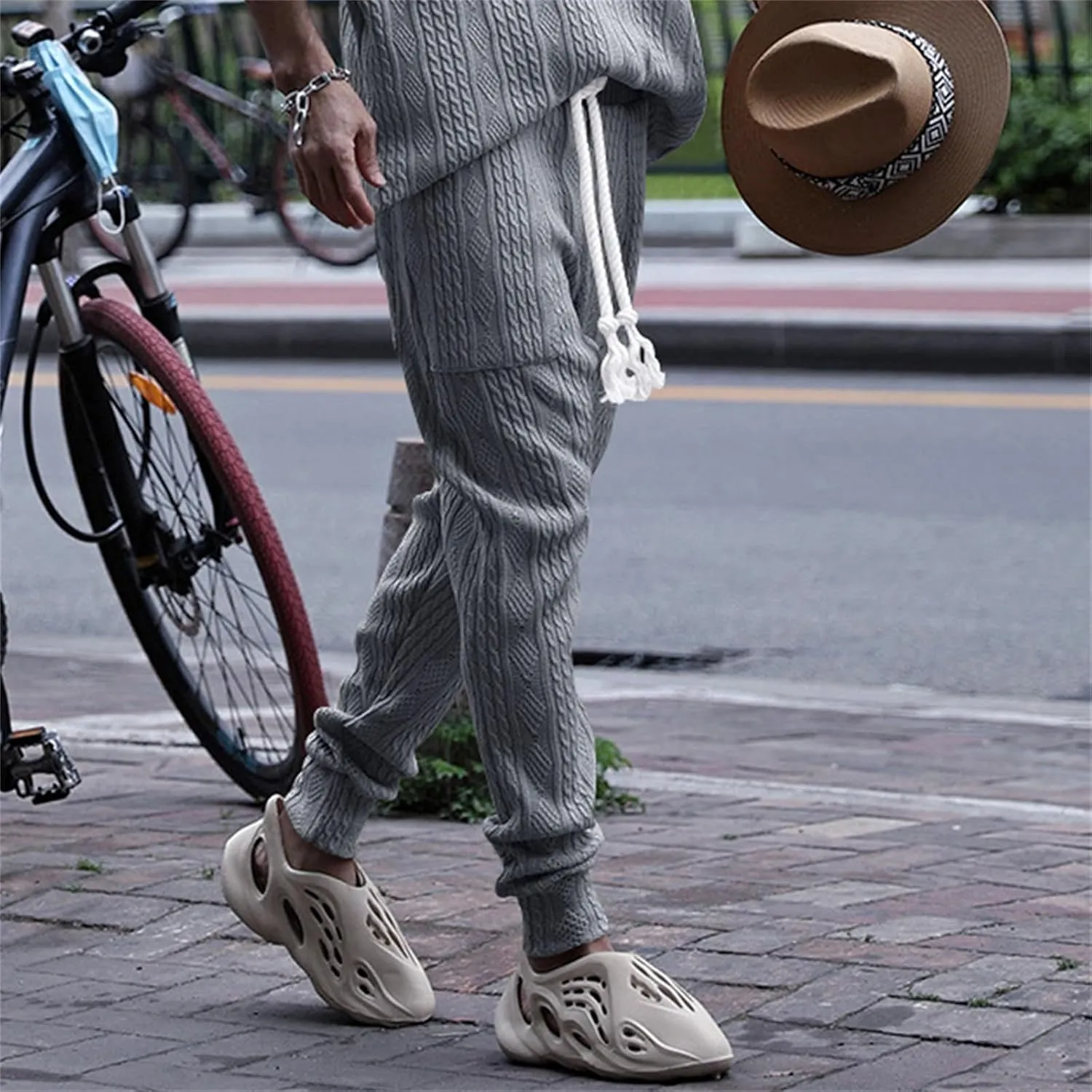 Men's Chino Harem Pants Fit Casual Pull-On Cotton Sweatpants Solid Colors Drawstring Waists for Outdoor Everyday