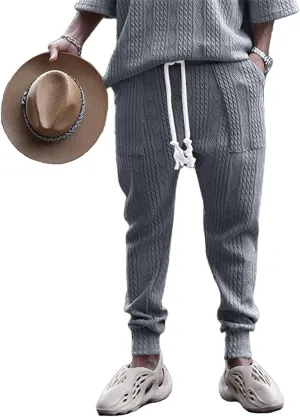Men's Chino Harem Pants Fit Casual Pull-On Cotton Sweatpants Solid Colors Drawstring Waists for Outdoor Everyday