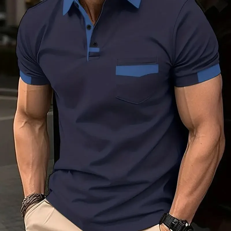 Men's Colour-Block Patchwork Polo Shirt With Zipper Detailing