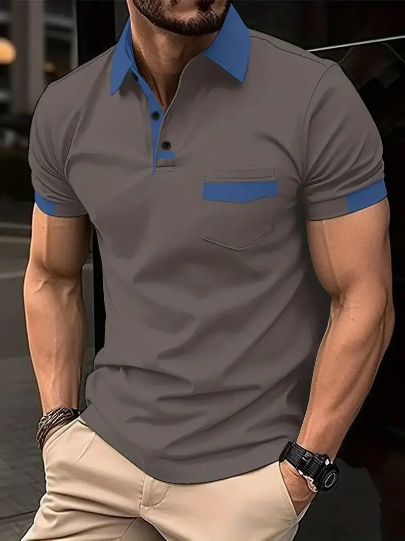 Men's Colour-Block Patchwork Polo Shirt With Zipper Detailing