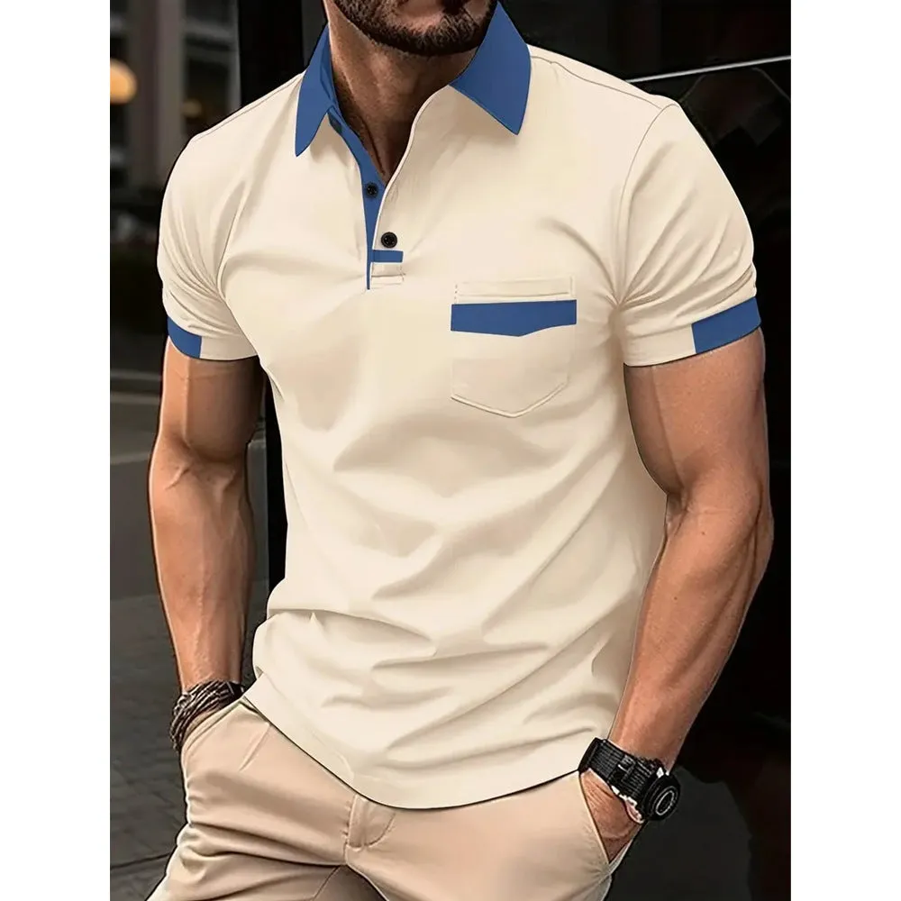 Men's Colour-Block Patchwork Polo Shirt With Zipper Detailing
