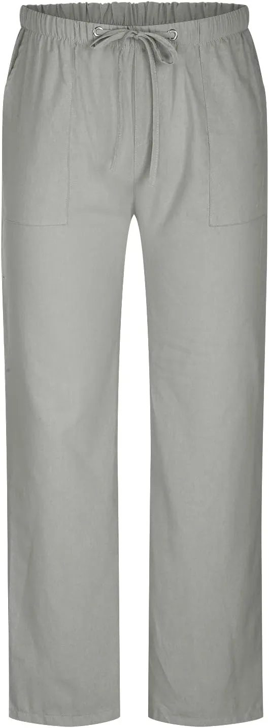 Mens Going Out Casual Pants Cotton Linen Blend Trousers Elastic Drawstring Waist Work Pant Solid New Comfy Clothing