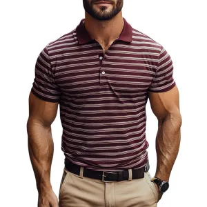 Men's Retro Casual Simple Striped Contrast Color Short-sleeved Polo Shirt 44157026TO