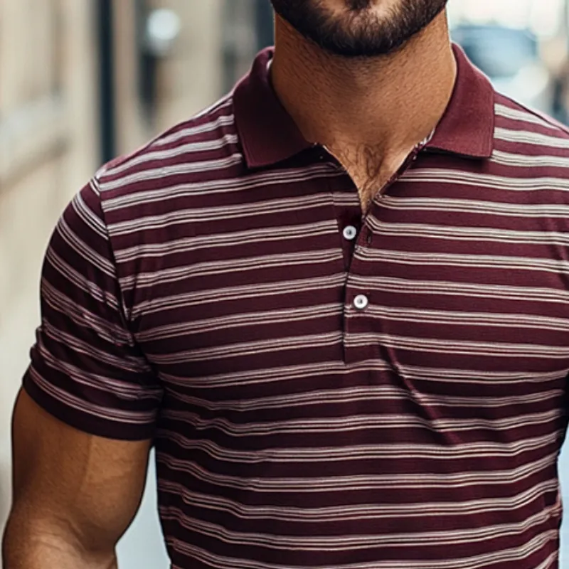 Men's Retro Casual Simple Striped Contrast Color Short-sleeved Polo Shirt 44157026TO