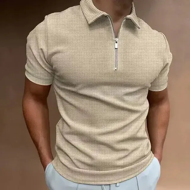 Men's Zipper Waffle Polo Shirt - Ultimate Summer Style