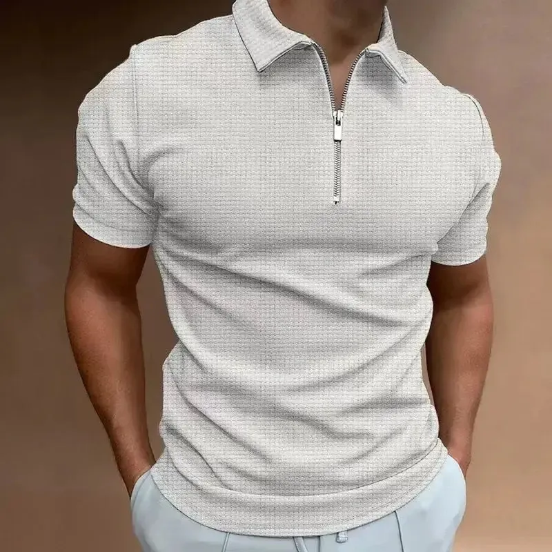 Men's Zipper Waffle Polo Shirt - Ultimate Summer Style