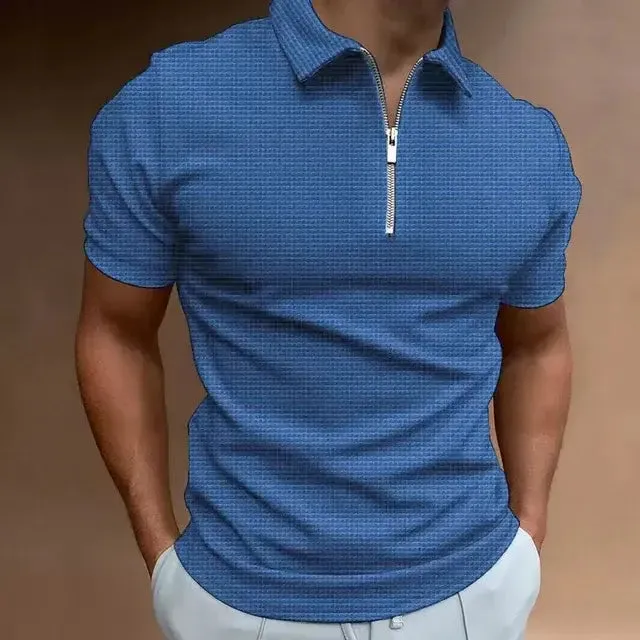 Men's Zipper Waffle Polo Shirt - Ultimate Summer Style