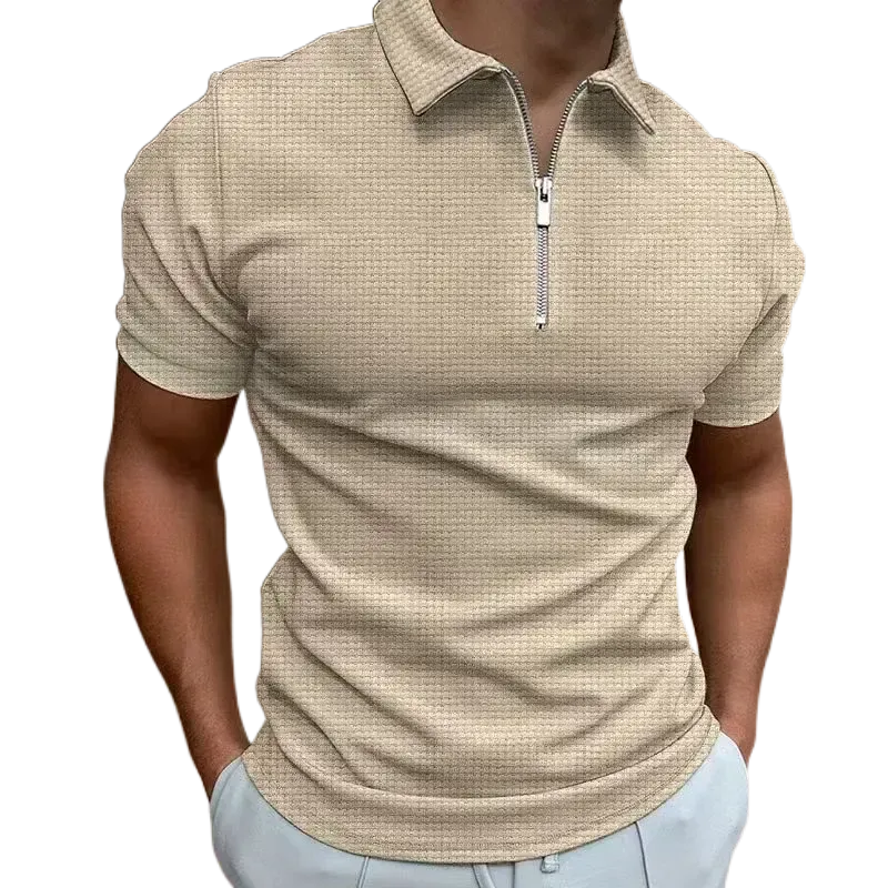 Men's Zipper Waffle Polo Shirt - Ultimate Summer Style