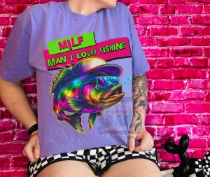 MILF MAN I LOVE FISHING comfort colors violet graphic tee // checkered shorts available separately