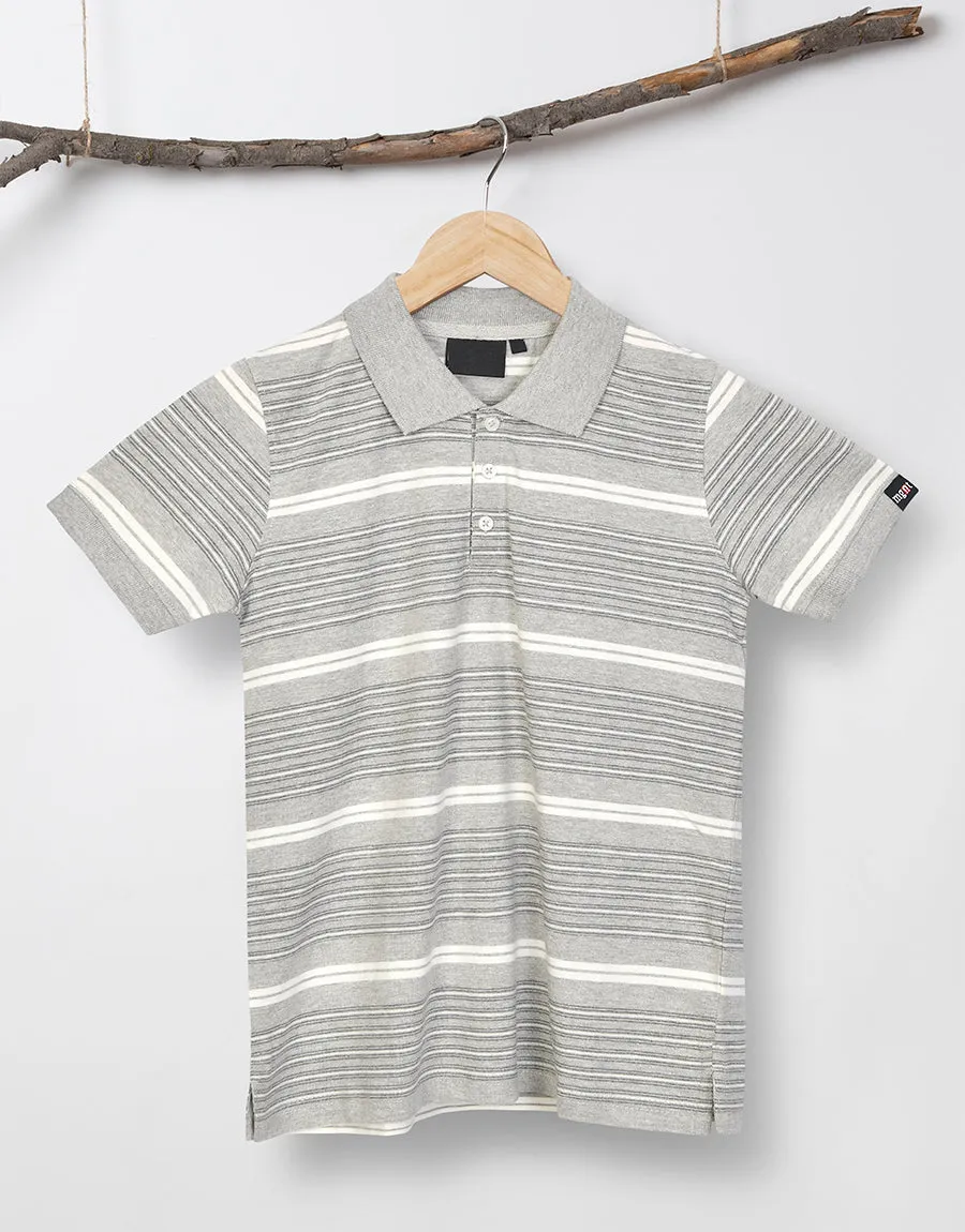 MNO Boys Strippers Short Sleeves Polo Shirt-Grey