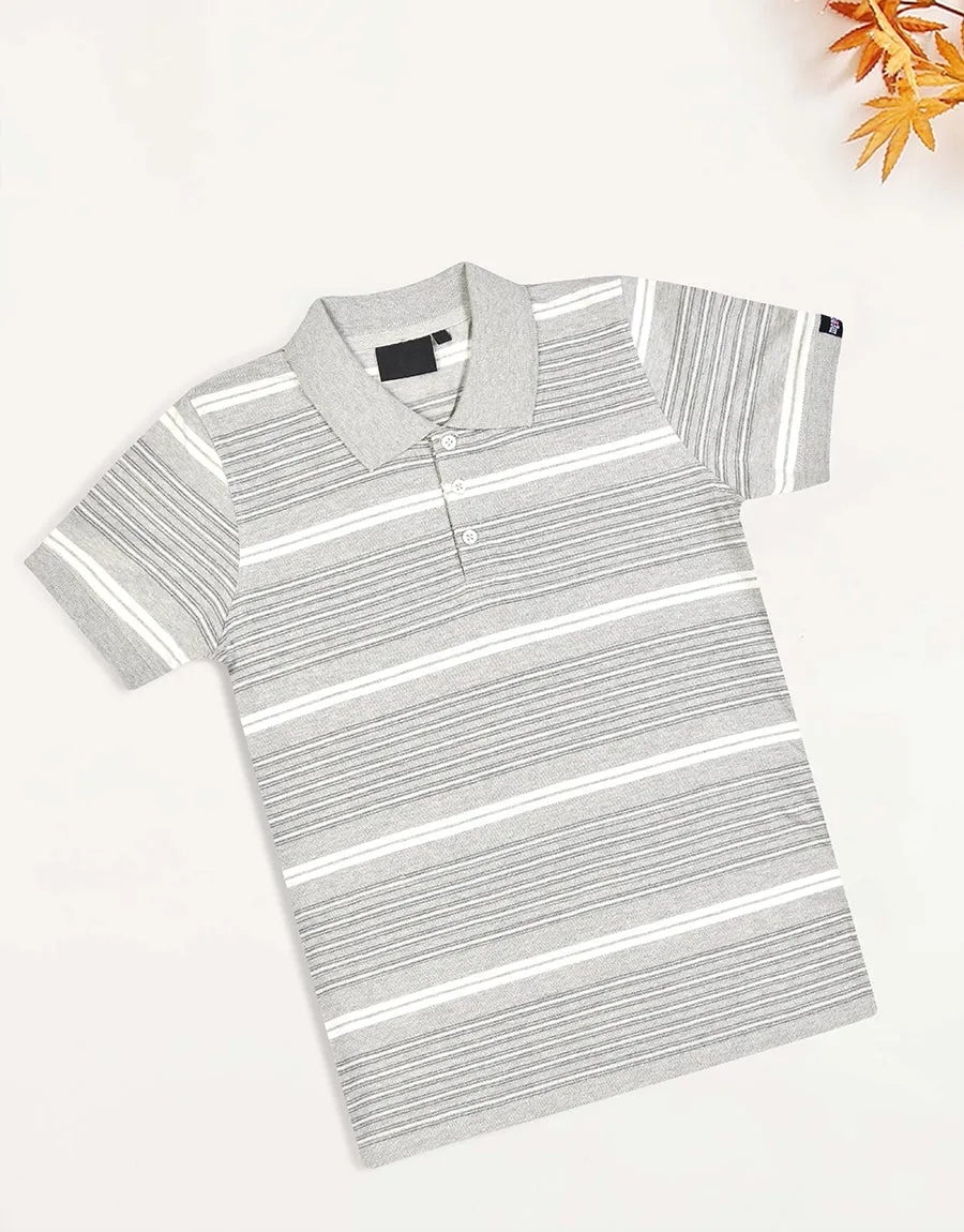 MNO Boys Strippers Short Sleeves Polo Shirt-Grey