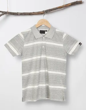 MNO Boys Strippers Short Sleeves Polo Shirt-Grey