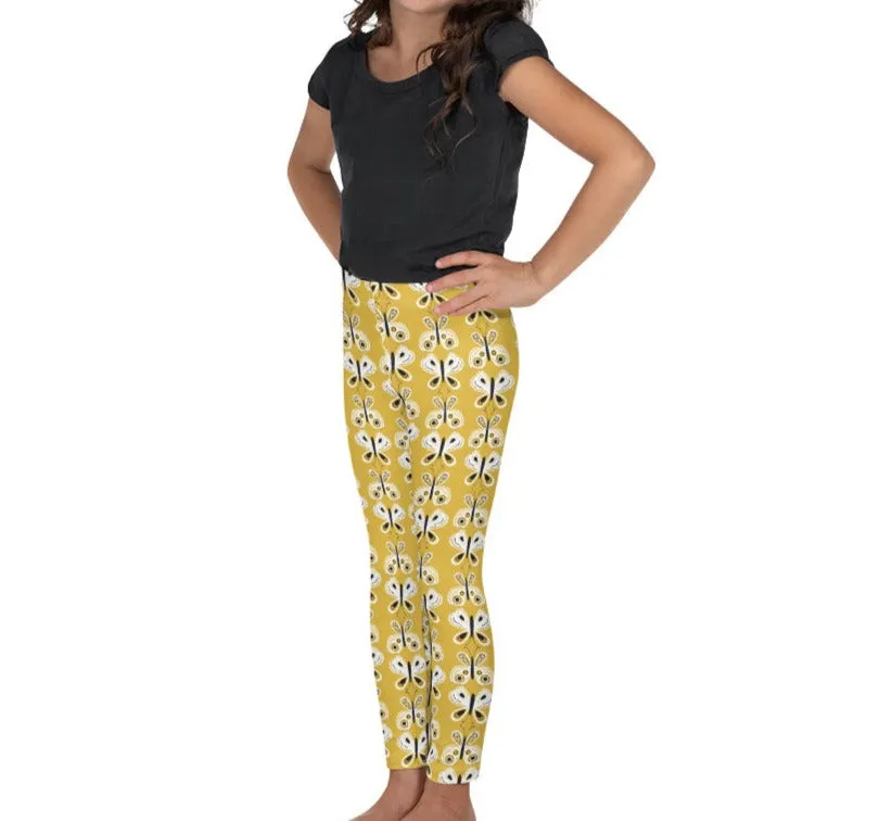 Mustard Yellow Butterflies Kid's Leggings (2T-7)