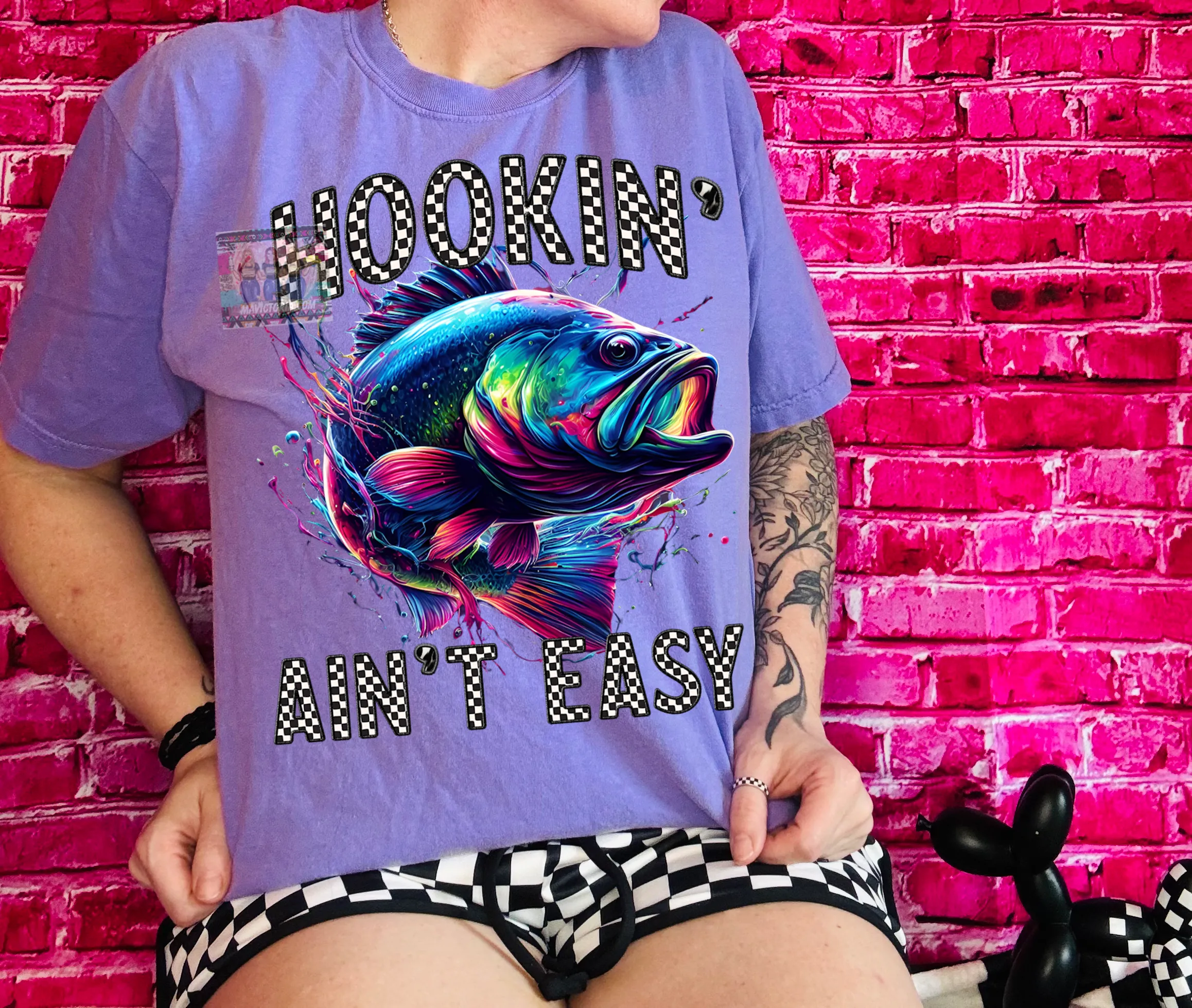 Neon Hookin aint easy comfort colors graphic tee // checkered shorts sold separately