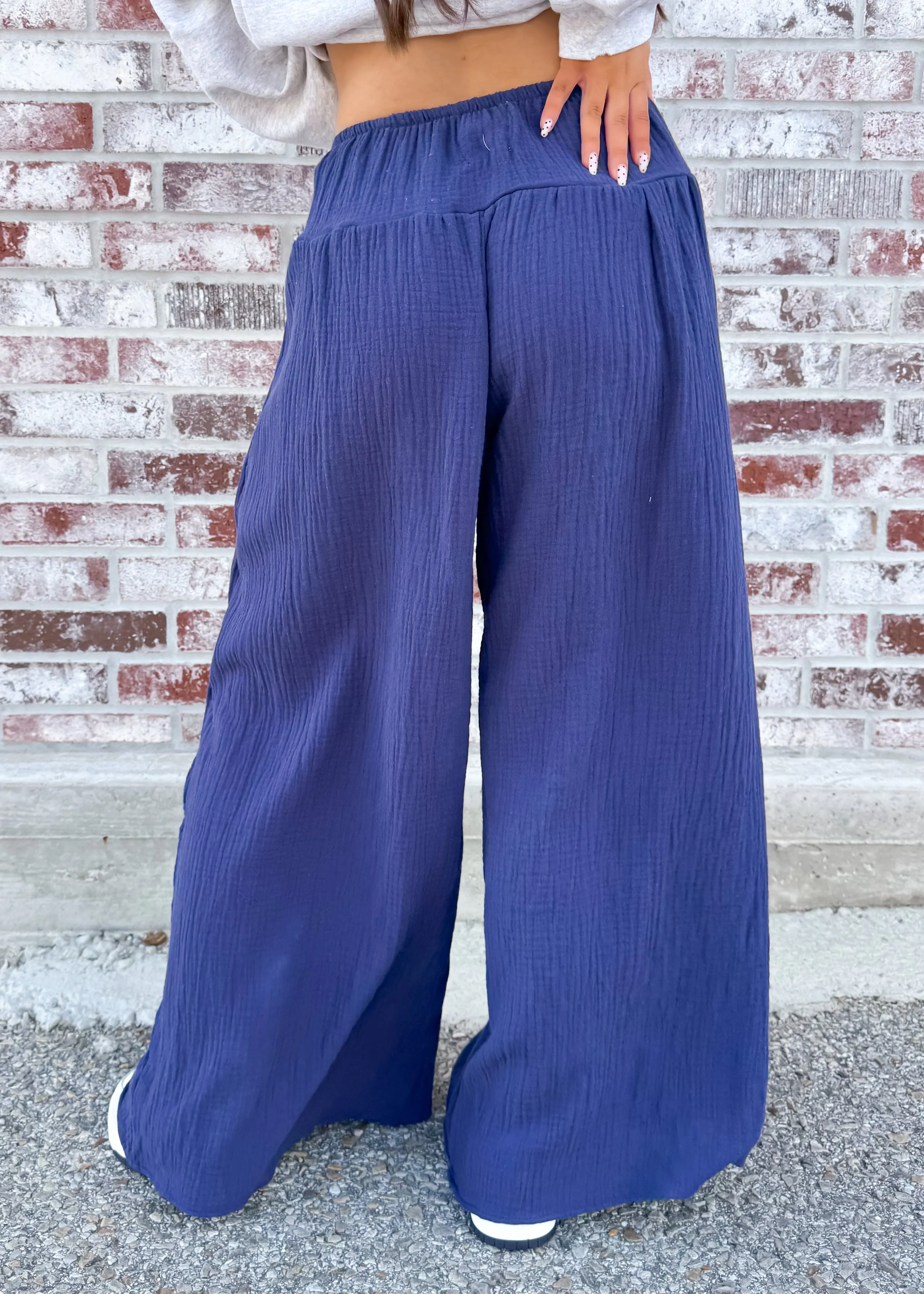 Off To Brunch Wide Leg Gauze Pant | Navy