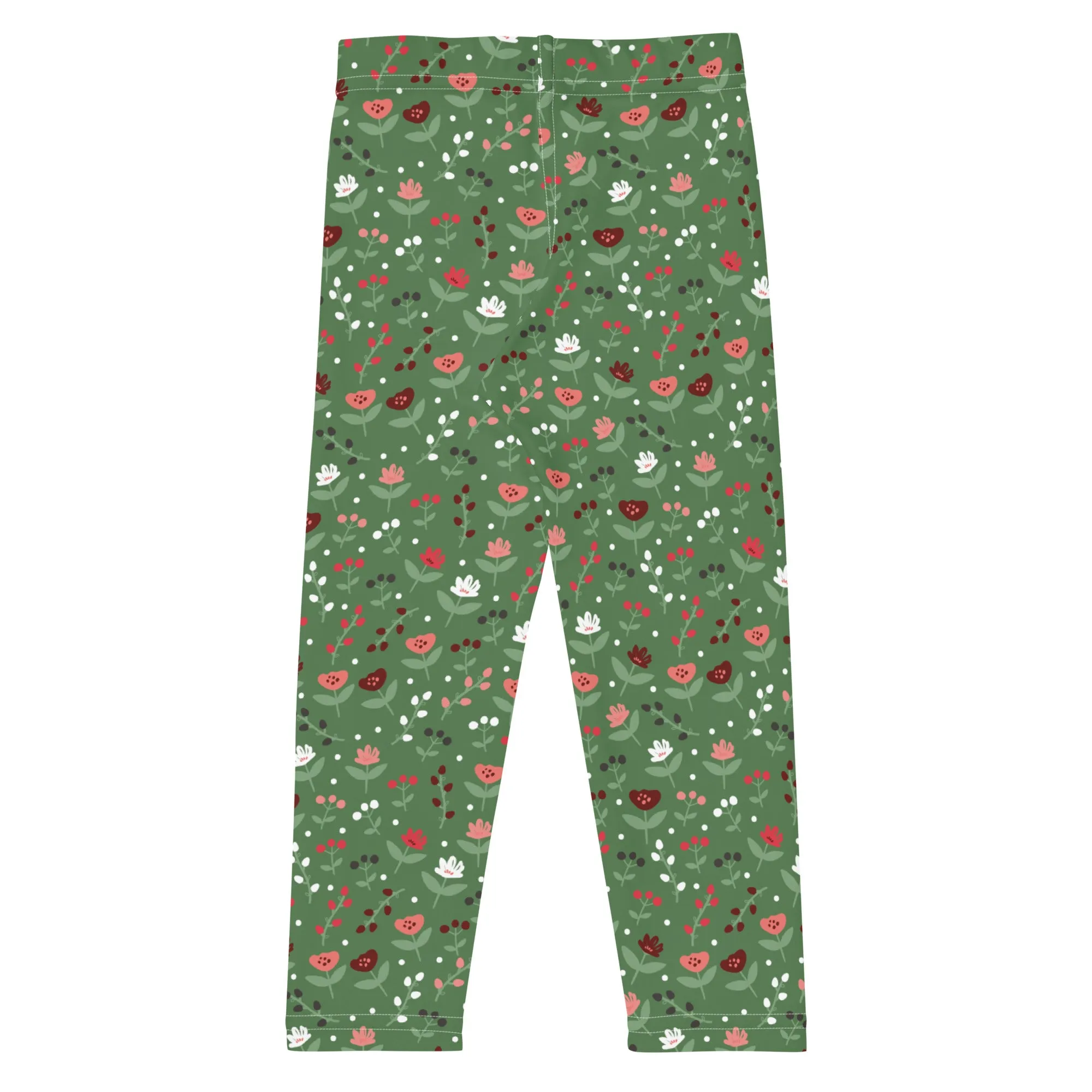 Olive Green & Pink Floral Kid's Leggings (2T-7)