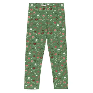 Olive Green & Pink Floral Kid's Leggings (2T-7)