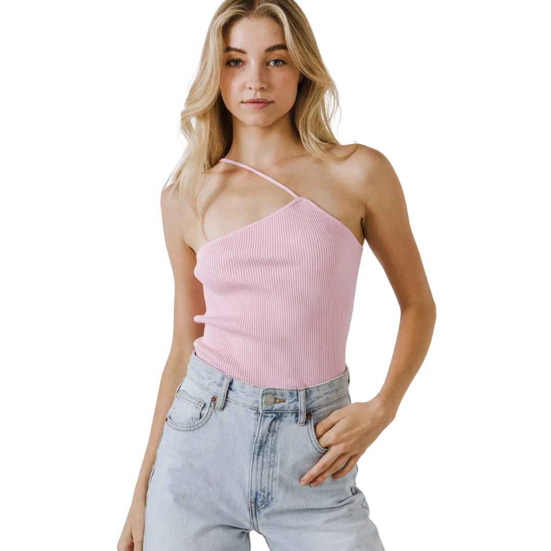 One Shoulder Shoulder Knit Tank Top