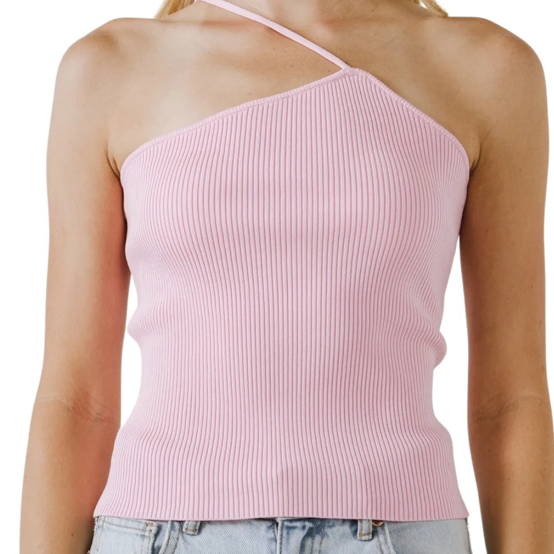 One Shoulder Shoulder Knit Tank Top