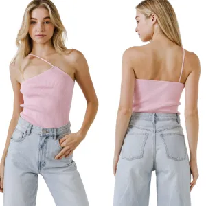 One Shoulder Shoulder Knit Tank Top