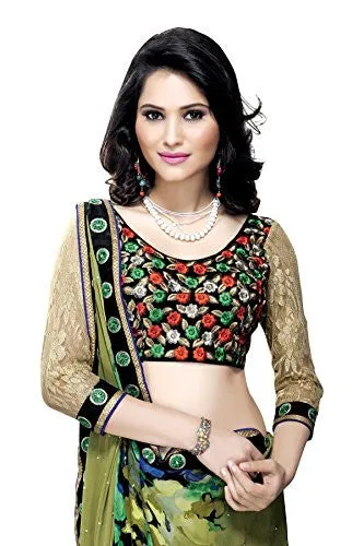 Oomph! Women's Georgette Sarees Party Wear/Fancy Georgette Sarees/Printed Georgette Sarees - Olive Green &amp; Fern Green