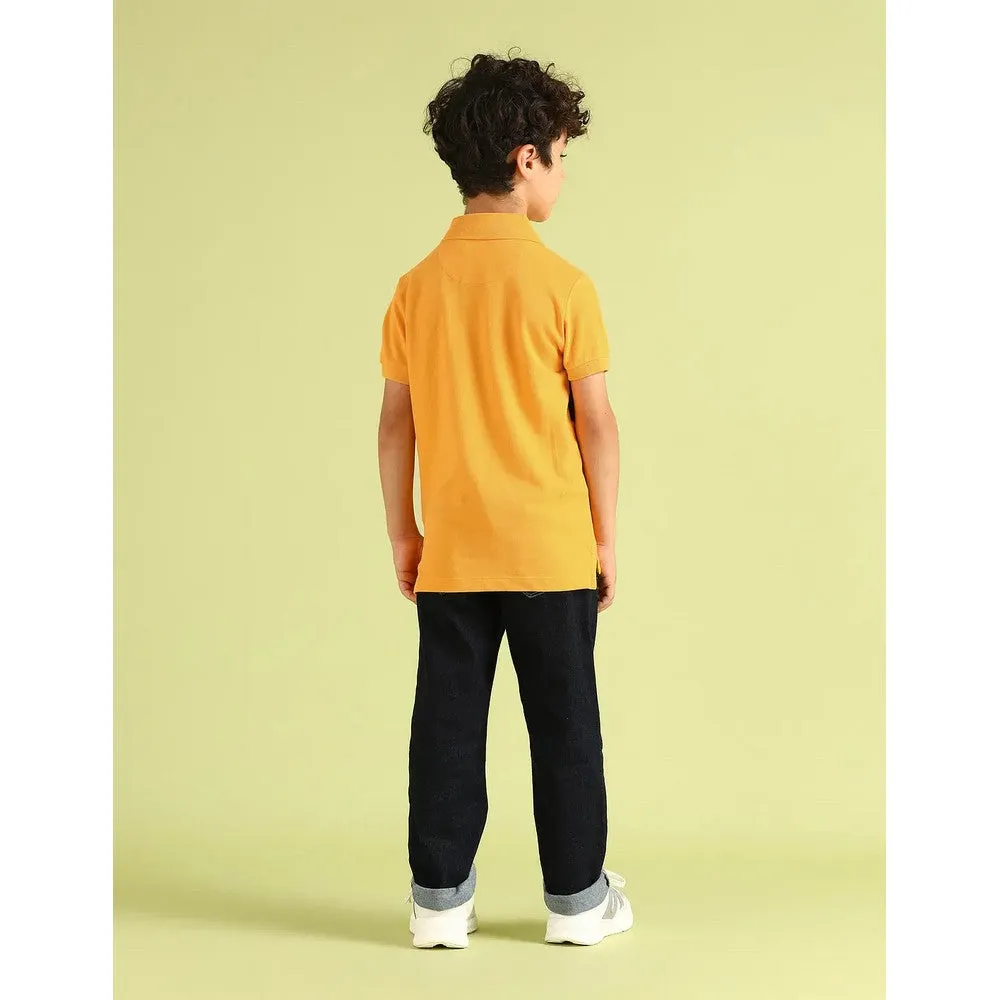 Orange Regular Fit Printed Polo T-Shirt