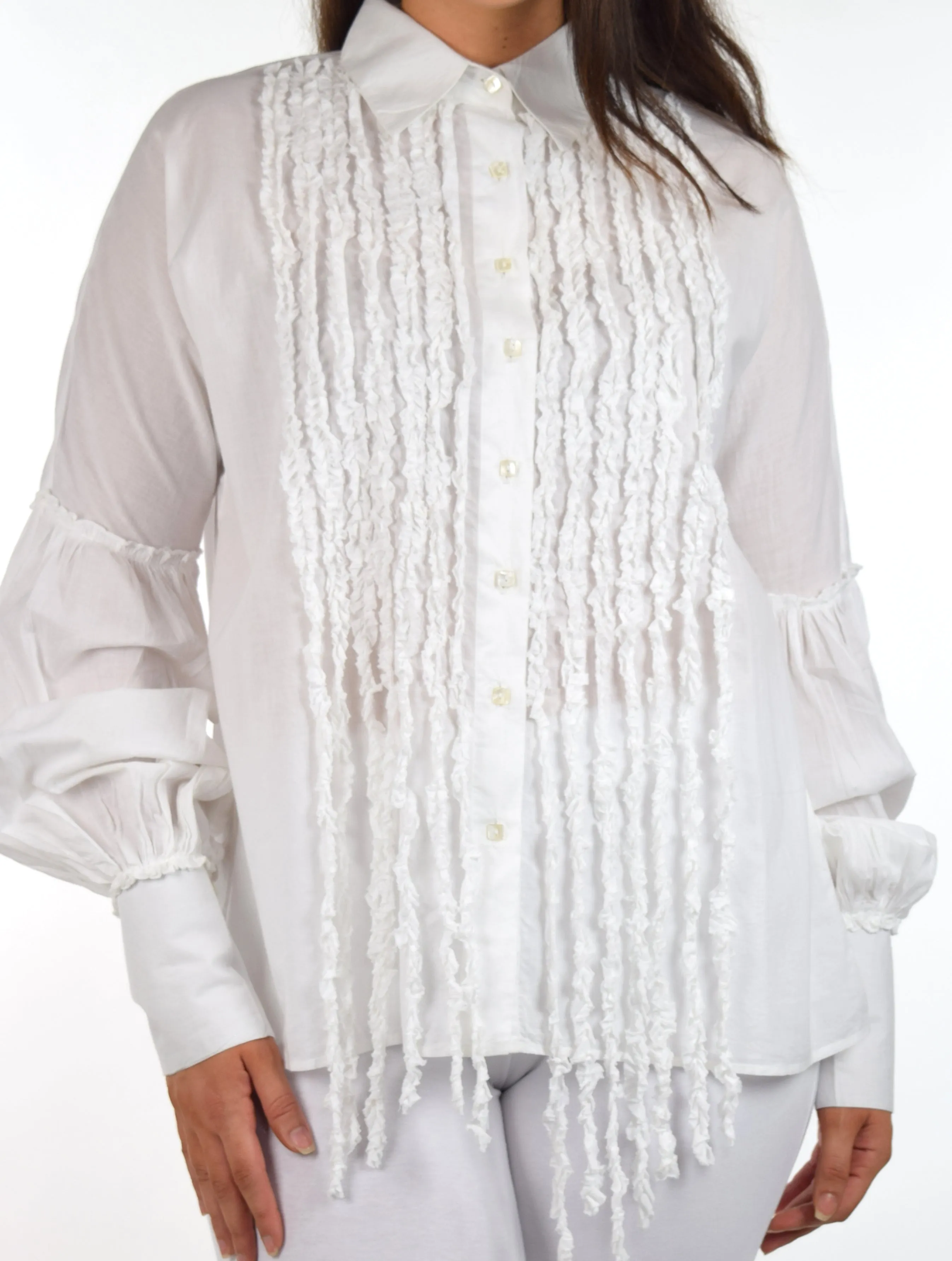 Organic Cotton Frill shirt, White Cotton Women Blouse, Plus size Blouse, Designer Cotton Blouse,  High end  White Cotton Blouse, Women Cotton blouse