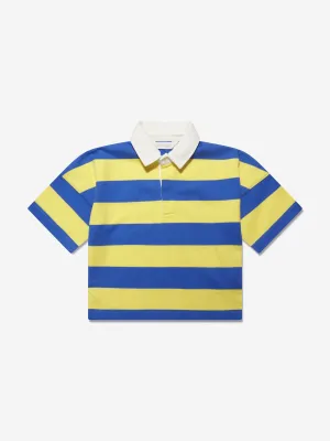 Palm Angels Boys Stripes Overlogo Polo Shirt in Blue