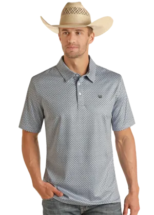 Panhandle Slim® Men's Blue Geo Print Short Sleeve Polo Shirt
