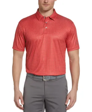 PGA TOUR Mens Check Print Short Sleeve Polo Shirt True Red Small