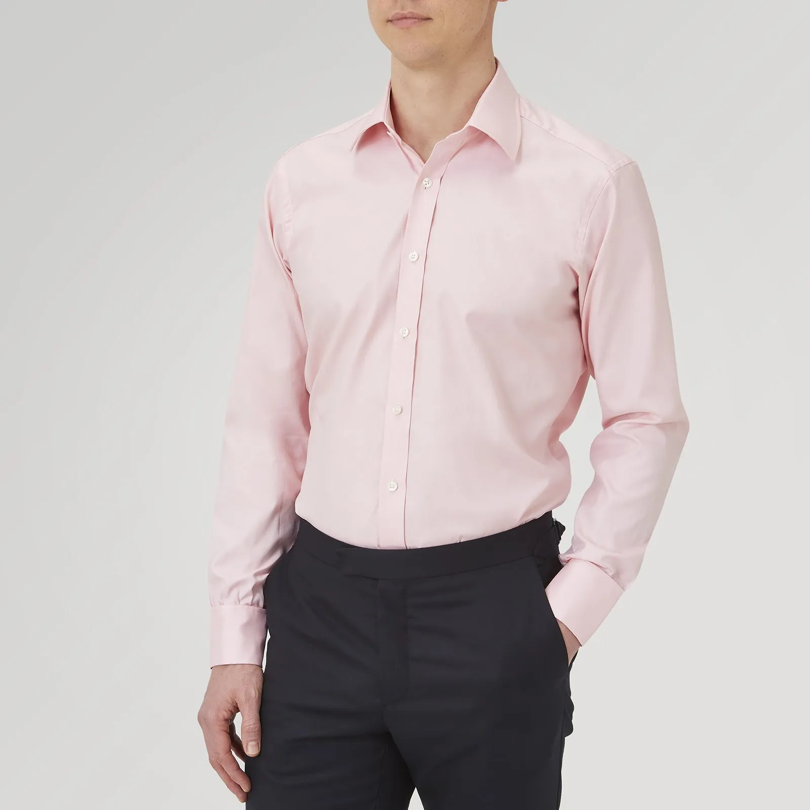 Pink Superfine Oxford Cotton Shirt with T&A Collar and Double Cuffs