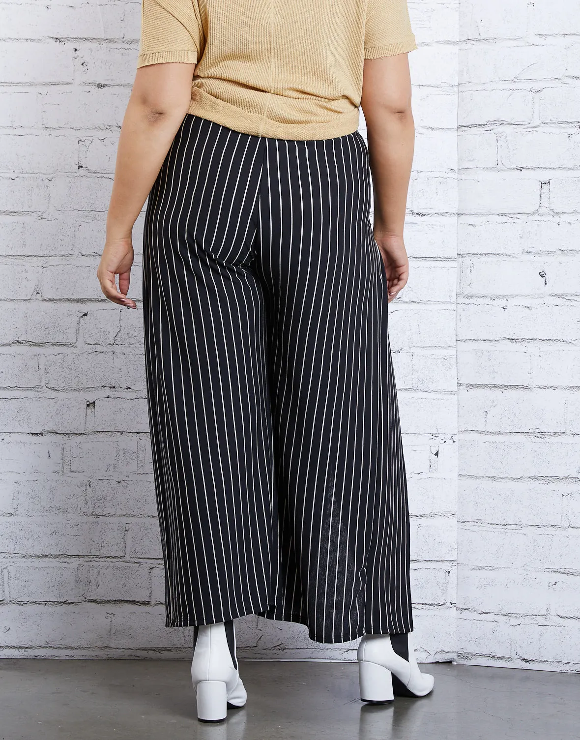 Plus Size Striped Slit Pants
