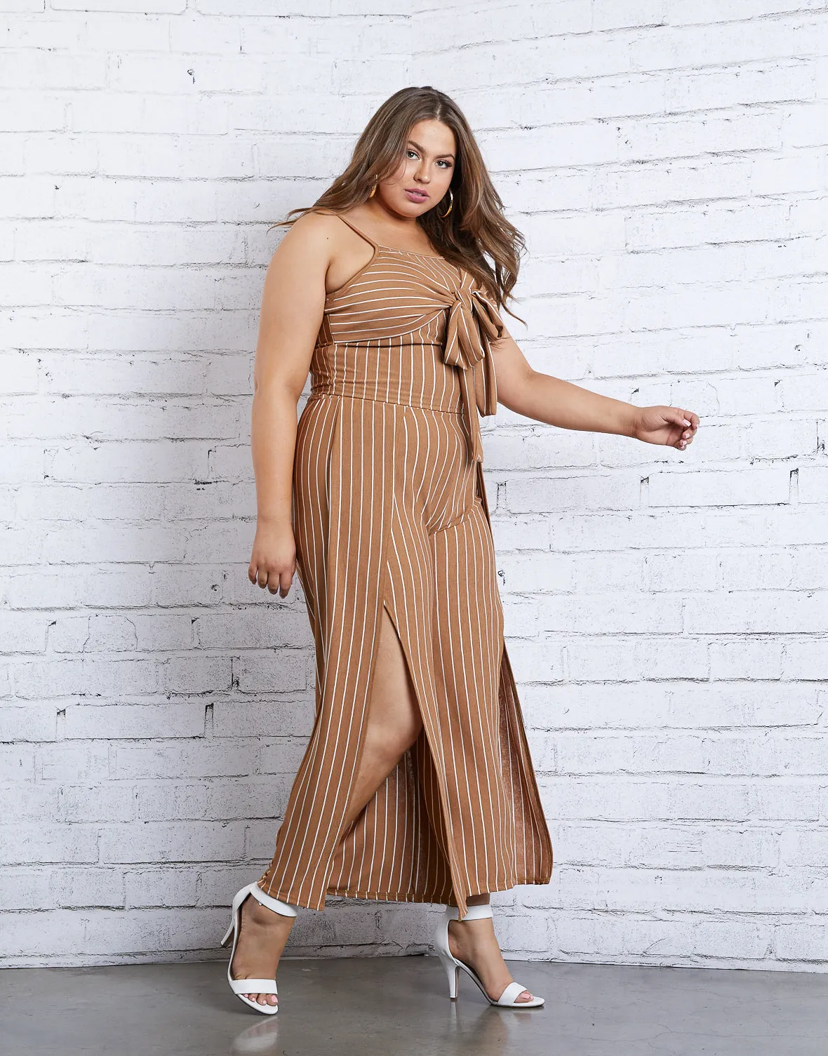 Plus Size Striped Slit Pants