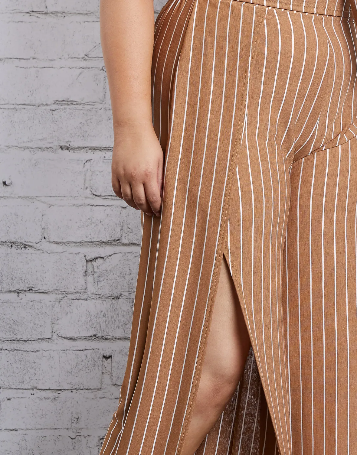 Plus Size Striped Slit Pants