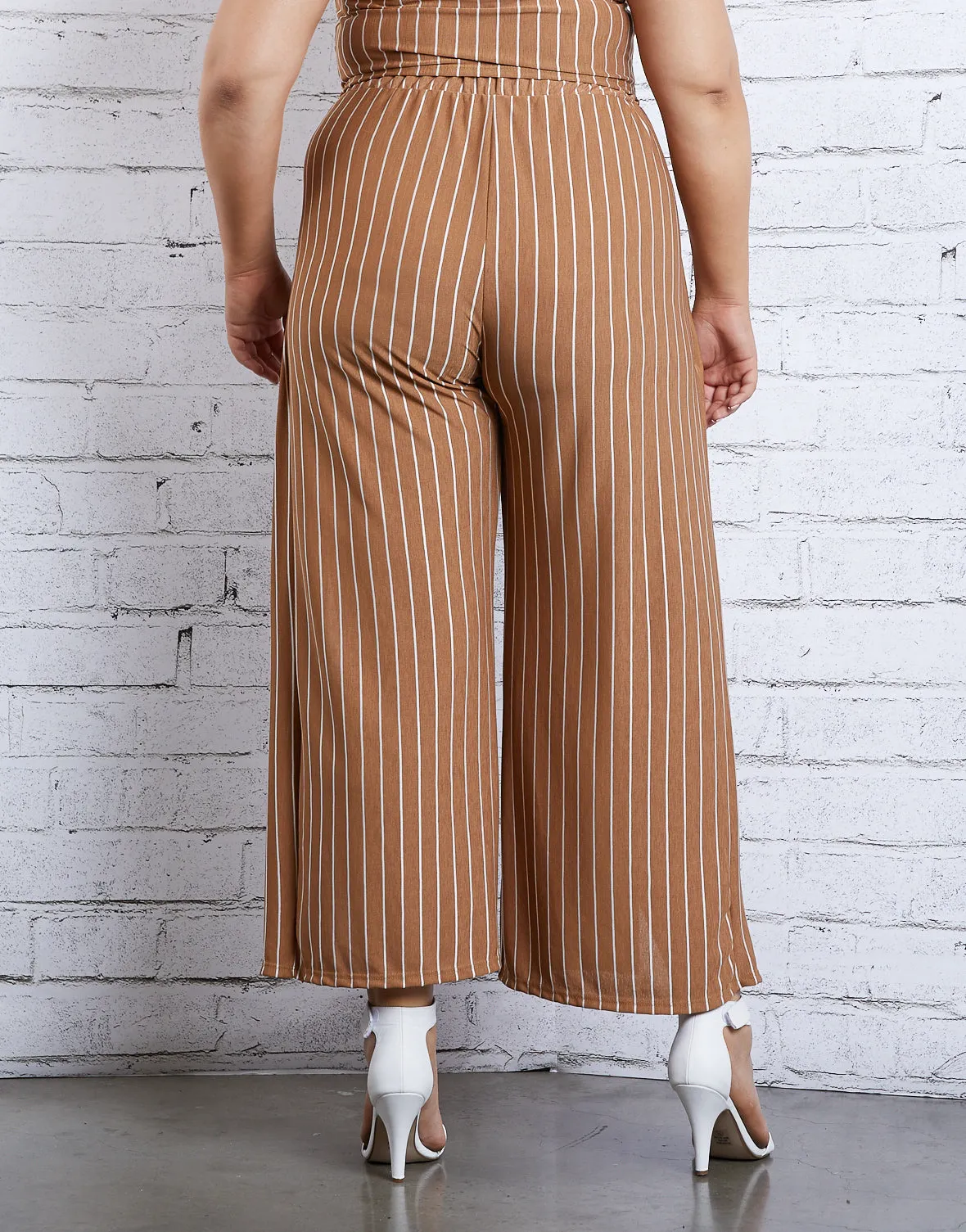 Plus Size Striped Slit Pants