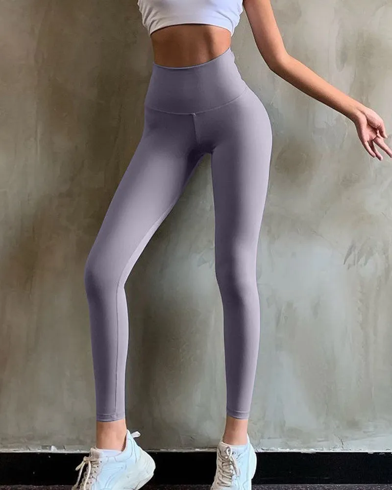 Po-Lifting Leggings Hinten Schleife solide Farbe dehnbar Fitness Yoga Hosen