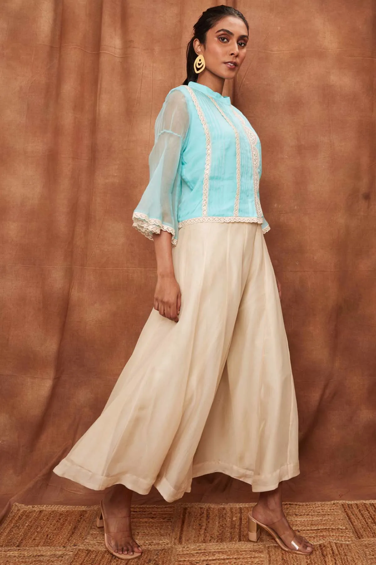 Powder Blue Silk Short Top & Pants