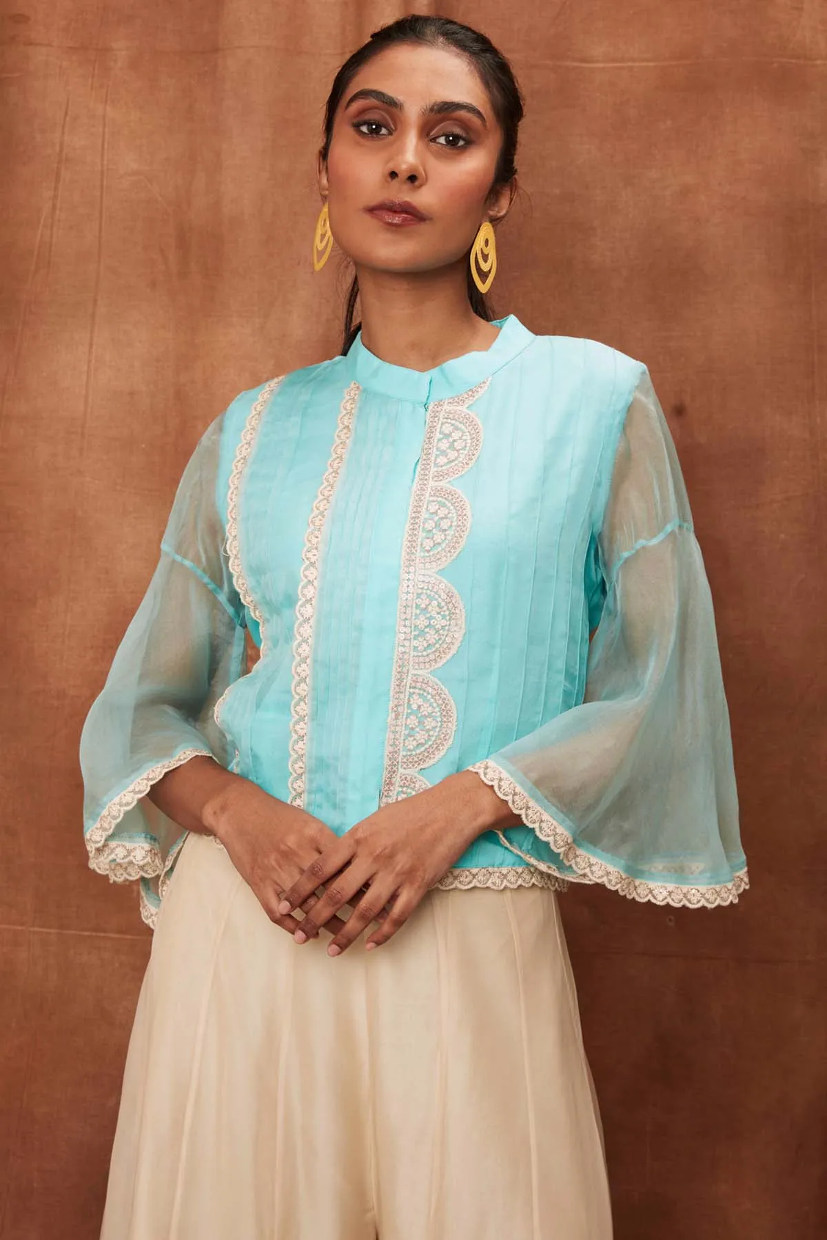 Powder Blue Silk Short Top & Pants