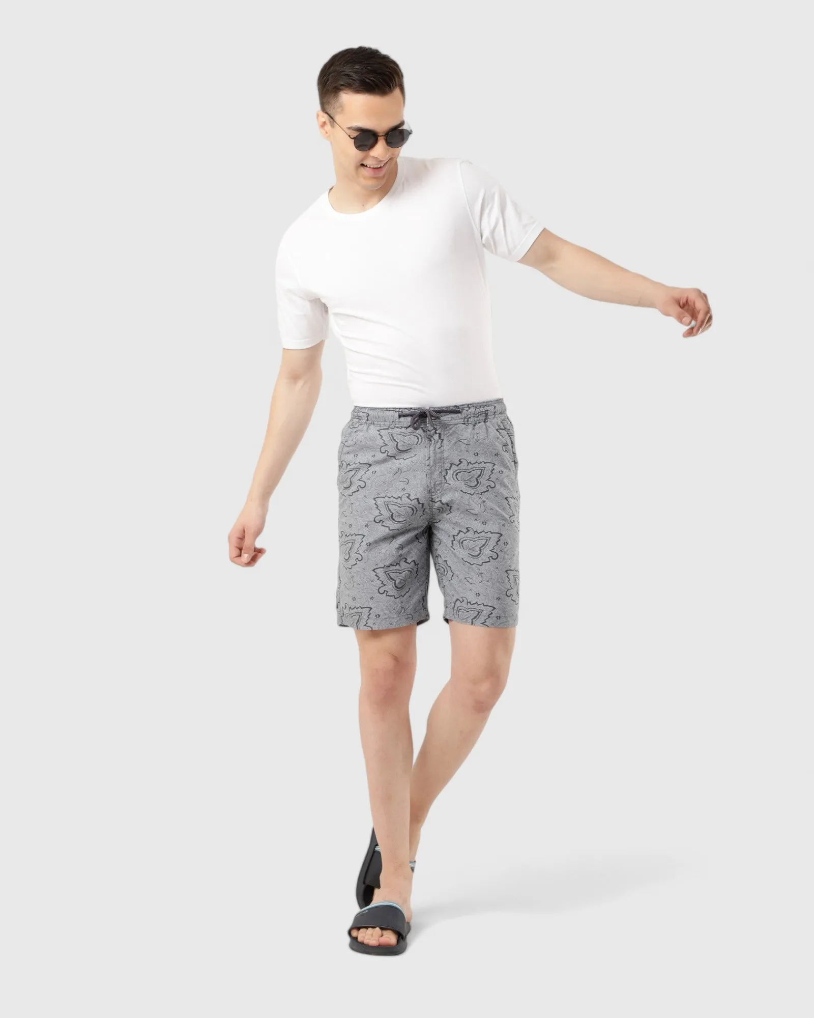 Printed Light Grey Comfort Shorts
