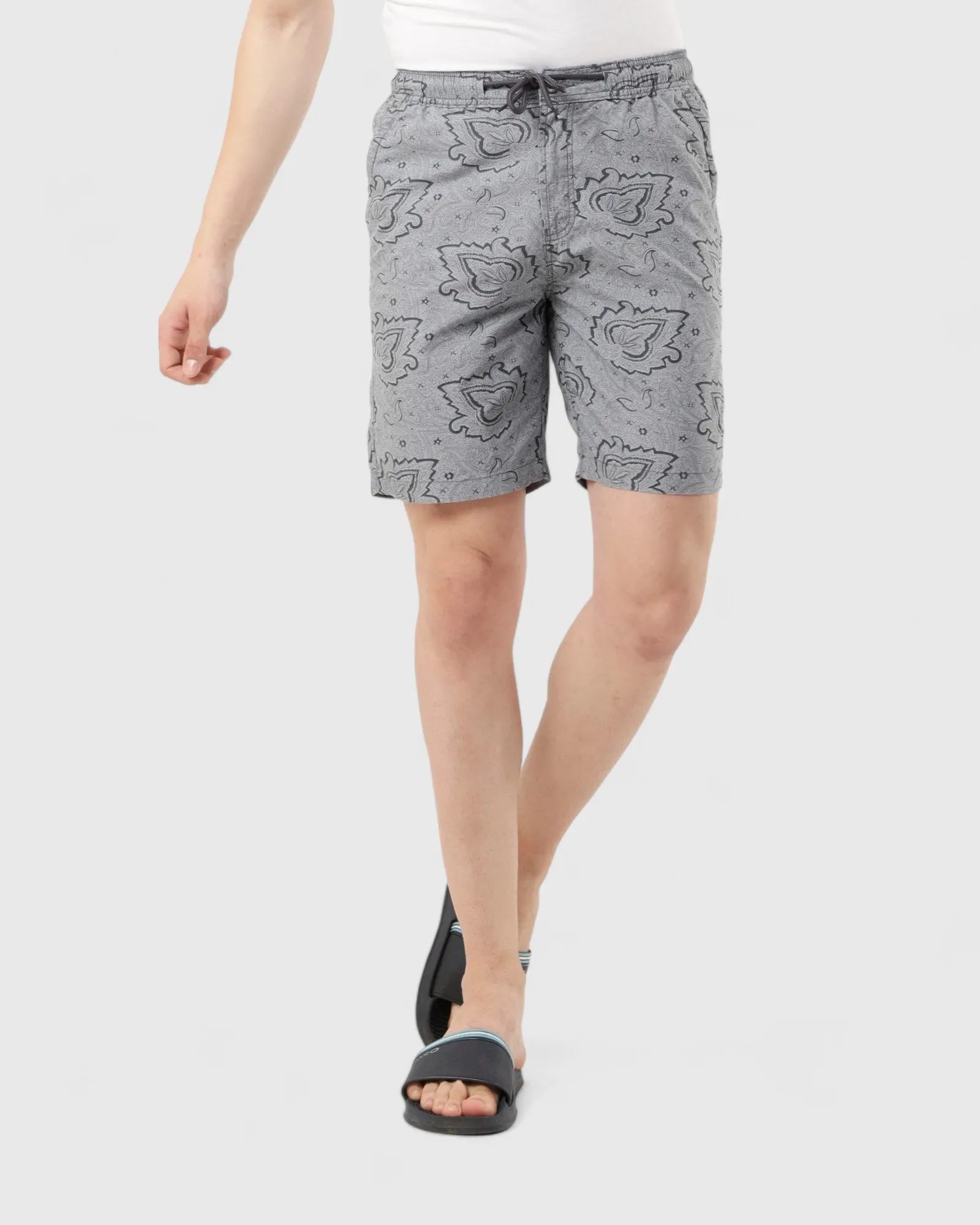 Printed Light Grey Comfort Shorts