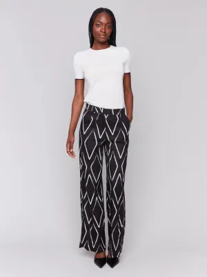 Printed Linen Blend Pants - Diamonds