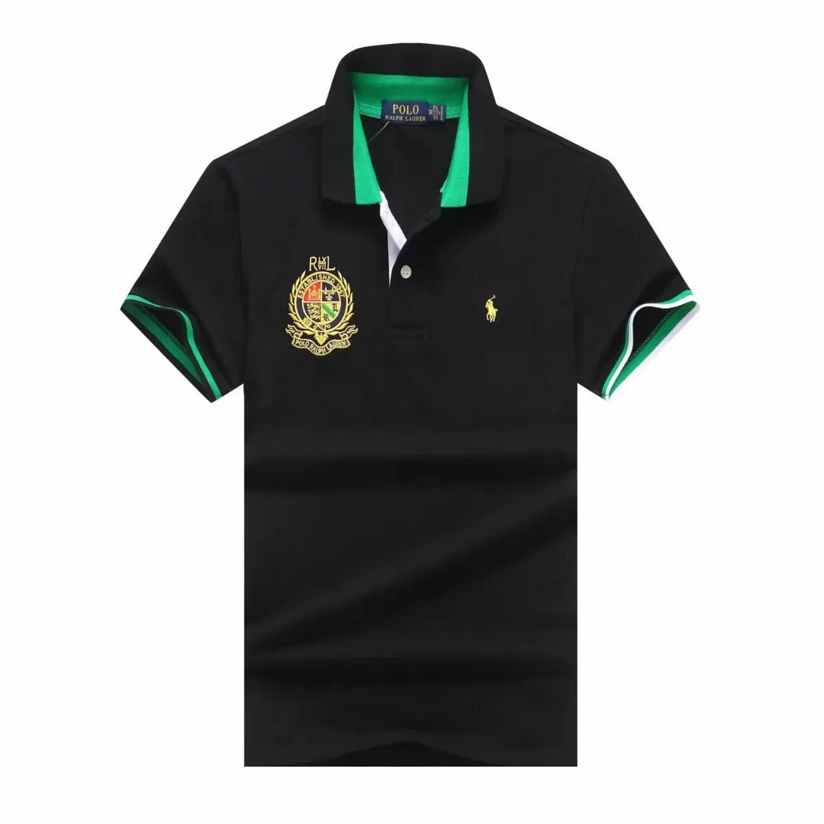 PRL Custom Fit Dual Toned Collar Premium Cotton Polo Shirt- Black
